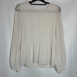 Wilfred Aritzia White Pleated Peplum Chiffon Blouse Long Sleeve Size L Ivory